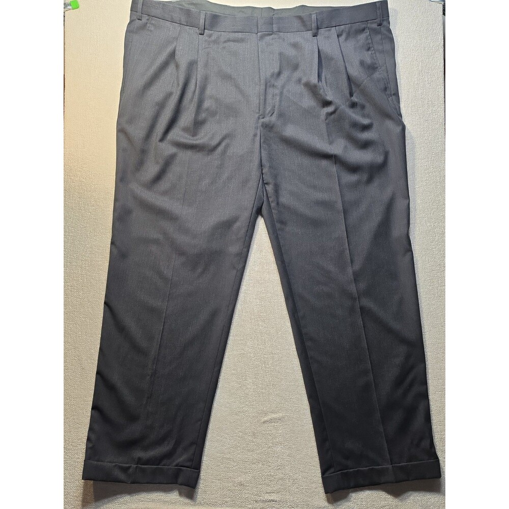 Jos A Bank Pants Mens Gray Heathered Travelers Pleated Cuffed 100% Wool 46 - 30